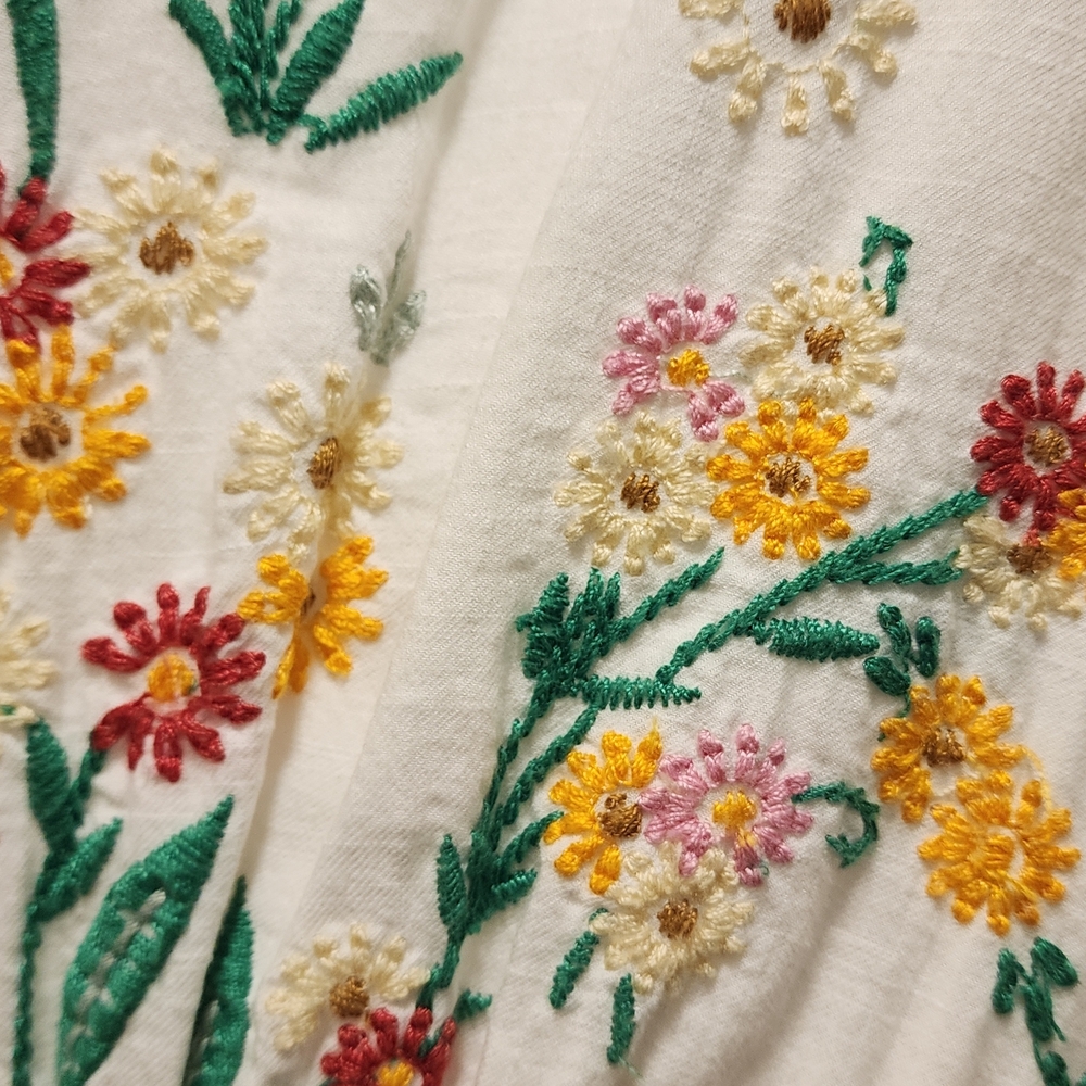 Anthropologie Floral Embroidered Mini Dress - White, Red, Yellow, Green